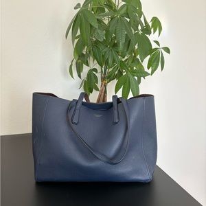 Tory Burch Pebbled Leather Tote Bag (Navy)